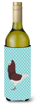 Capuchin Red Pigeon Blue Check Wine Bottle Hugger Gift Sleeve for Standard 750 ml Bottles, Insulated Reusable Also Fits Mini Shot & Pint Bottles