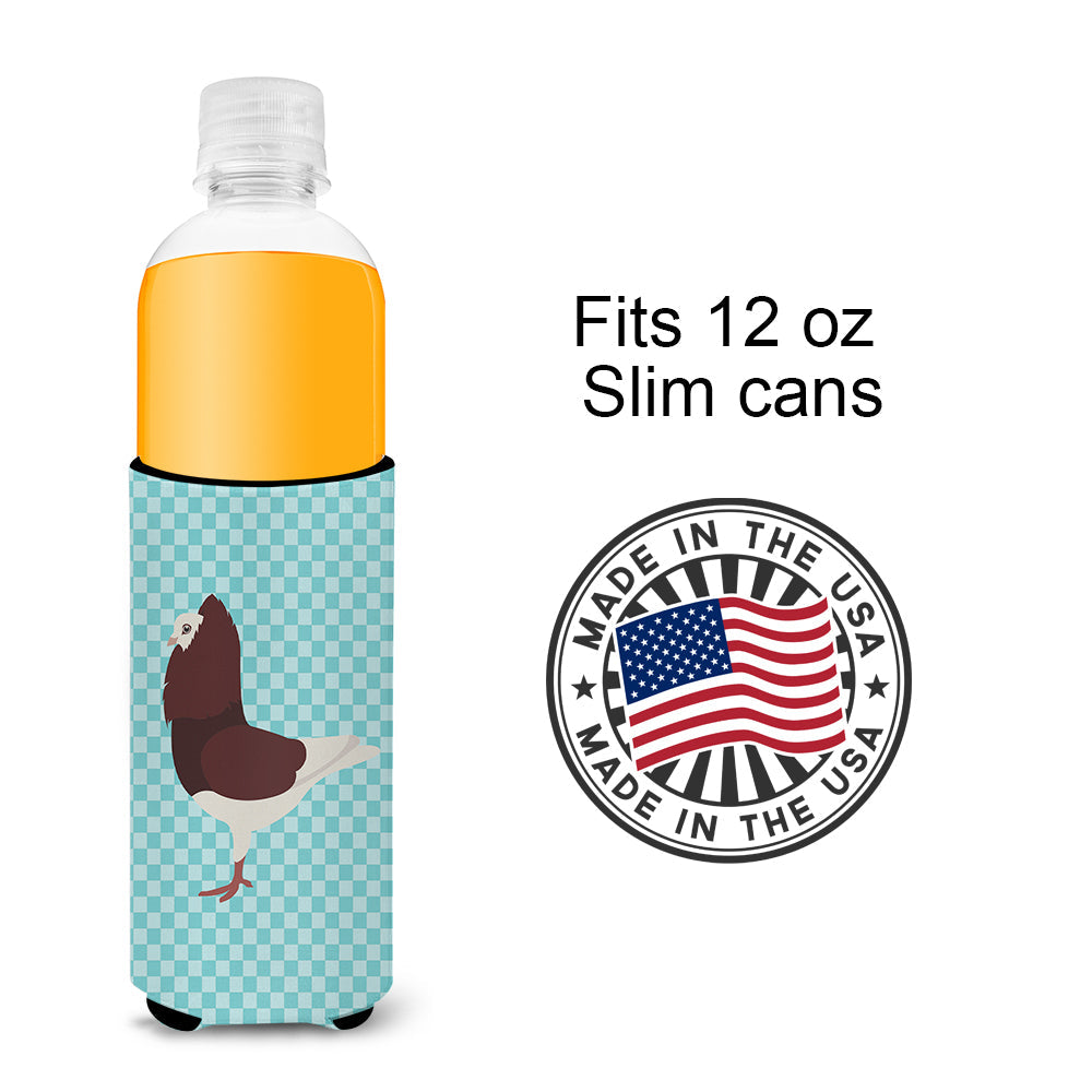 Capuchin Red Pigeon Blue Check Slim Can Hugger , Insulated Foam Hugger for 12 oz Slim Cans, Beer Bottles & Water Bottles, Printed in USA