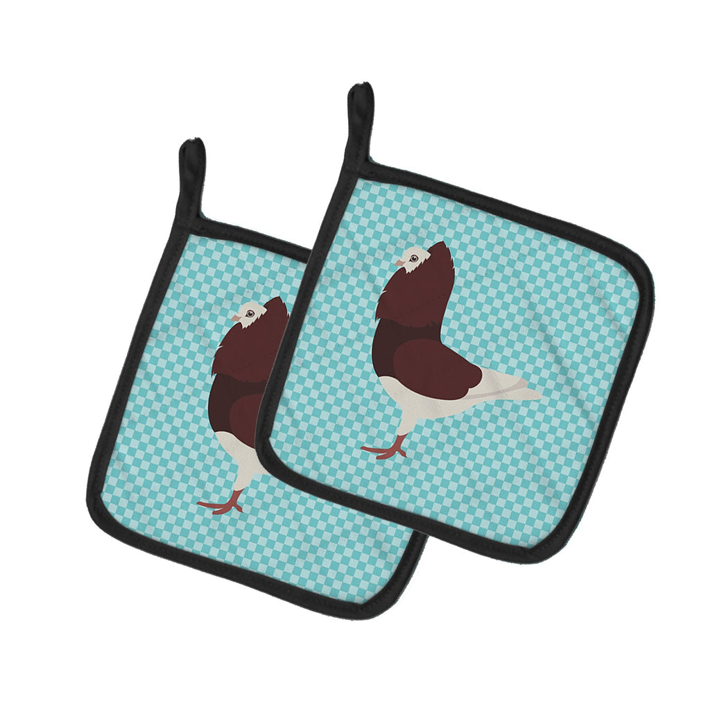 Capuchin Red Pigeon Blue Check Pot Holder Set of 2 Heat Resistant Quilted Hot Pads 7.5 x 7.5 Inch, Insulated Kitchen Trivets for Cooking & Baking