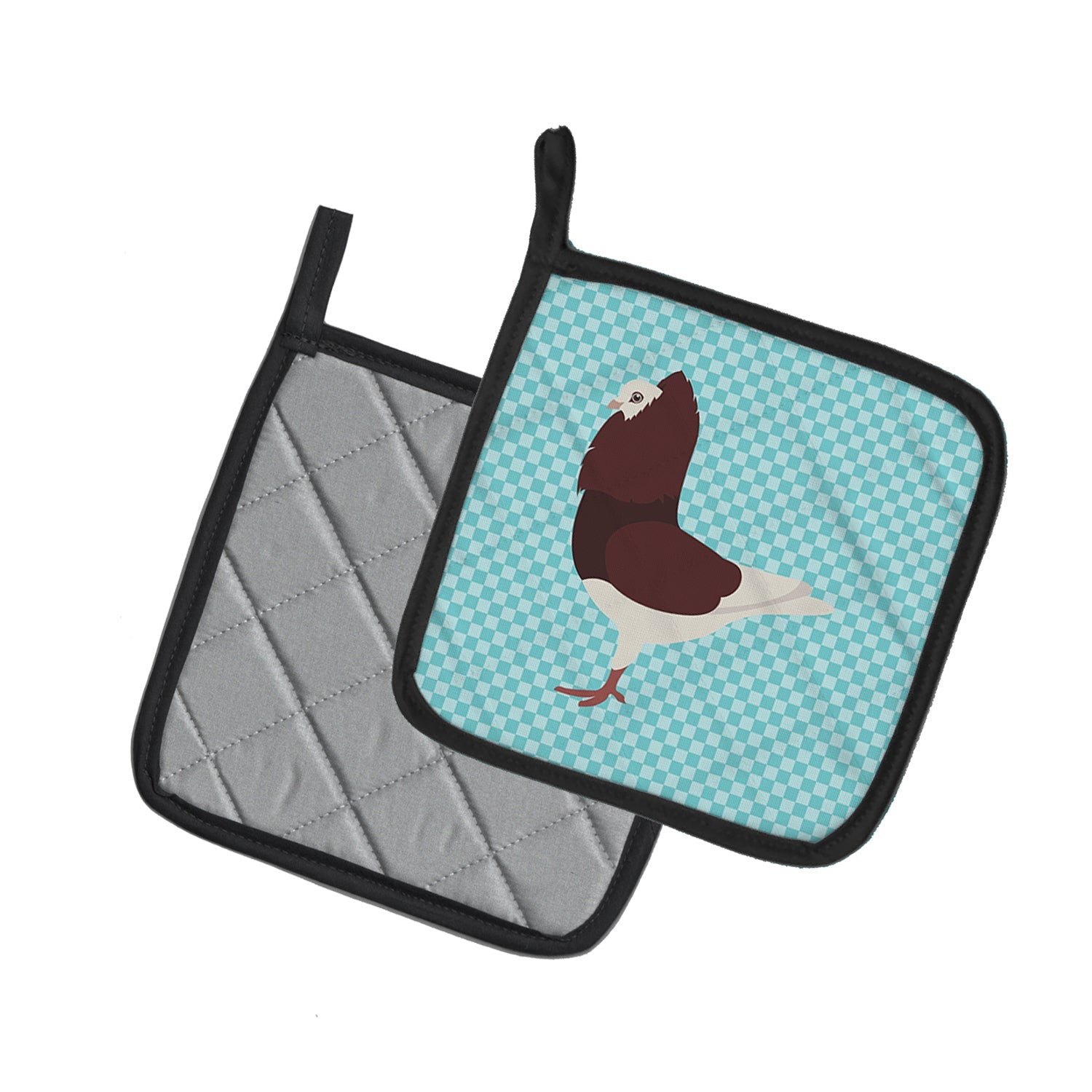 Capuchin Red Pigeon Blue Check Pot Holder Set of 2 Heat Resistant Quilted Hot Pads 7.5 x 7.5 Inch, Insulated Kitchen Trivets for Cooking & Baking