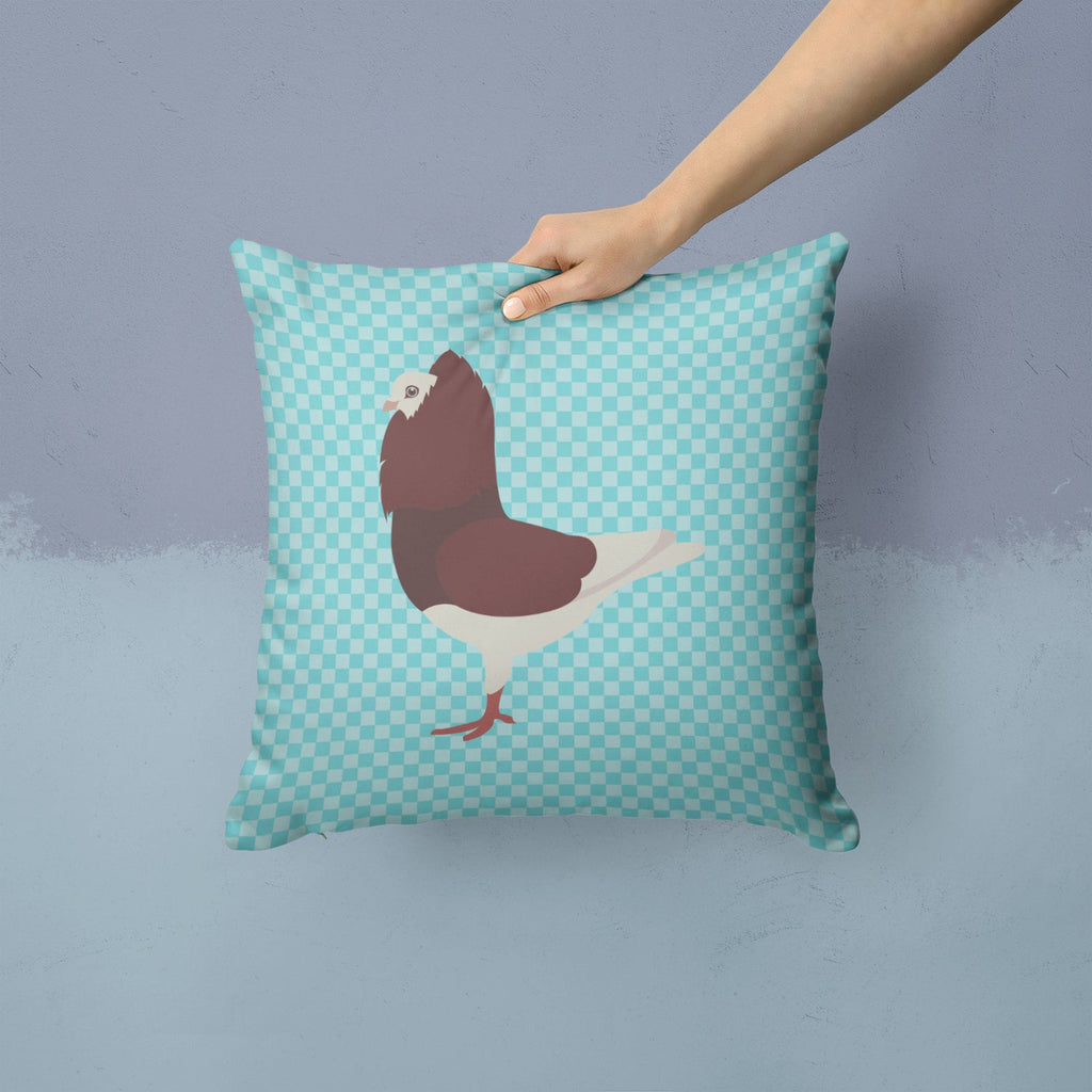 Capuchin Red Pigeon Blue Check Decorative Throw Pillow 14x14 Indoor Outdoor Accent Cushion, Fabric Cover with Insert for Sofa, Bed, Porch & Living Room