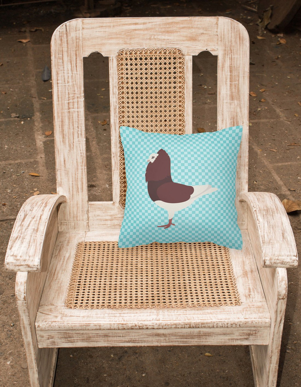 Capuchin Red Pigeon Blue Check Decorative Throw Pillow 18x18 Indoor Outdoor Accent Cushion, Fabric Cover with Insert for Sofa, Bed, Porch & Living Room