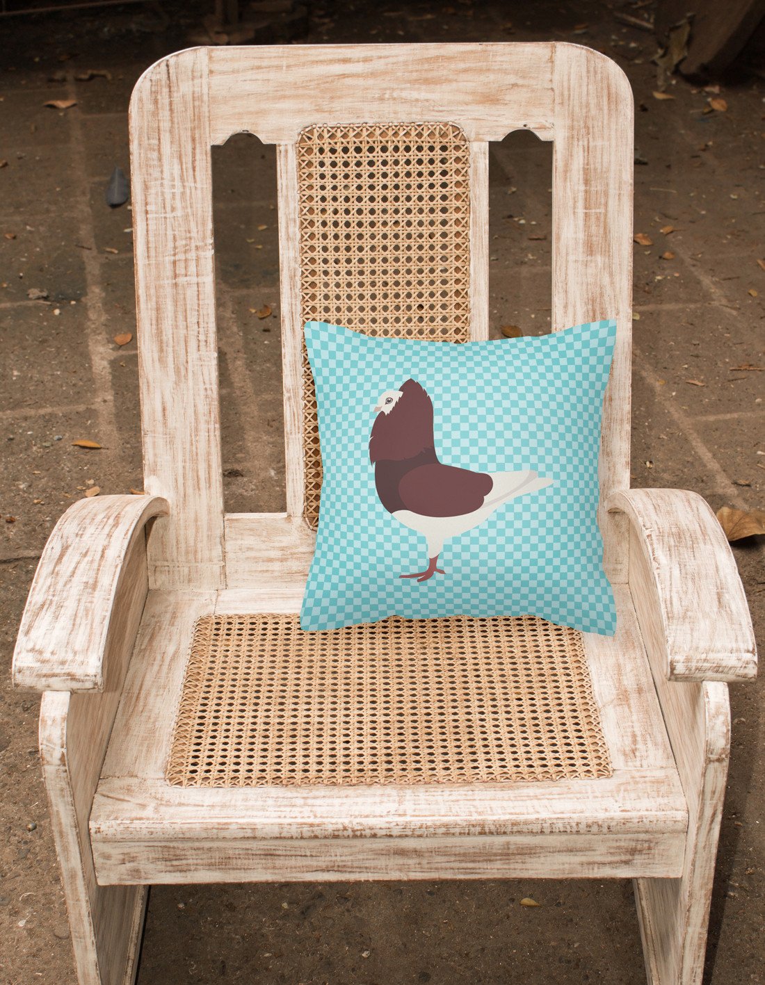Capuchin Red Pigeon Blue Check Decorative Throw Pillow 18x18 Indoor Outdoor Accent Cushion, Fabric Cover with Insert for Sofa, Bed, Porch & Living Room