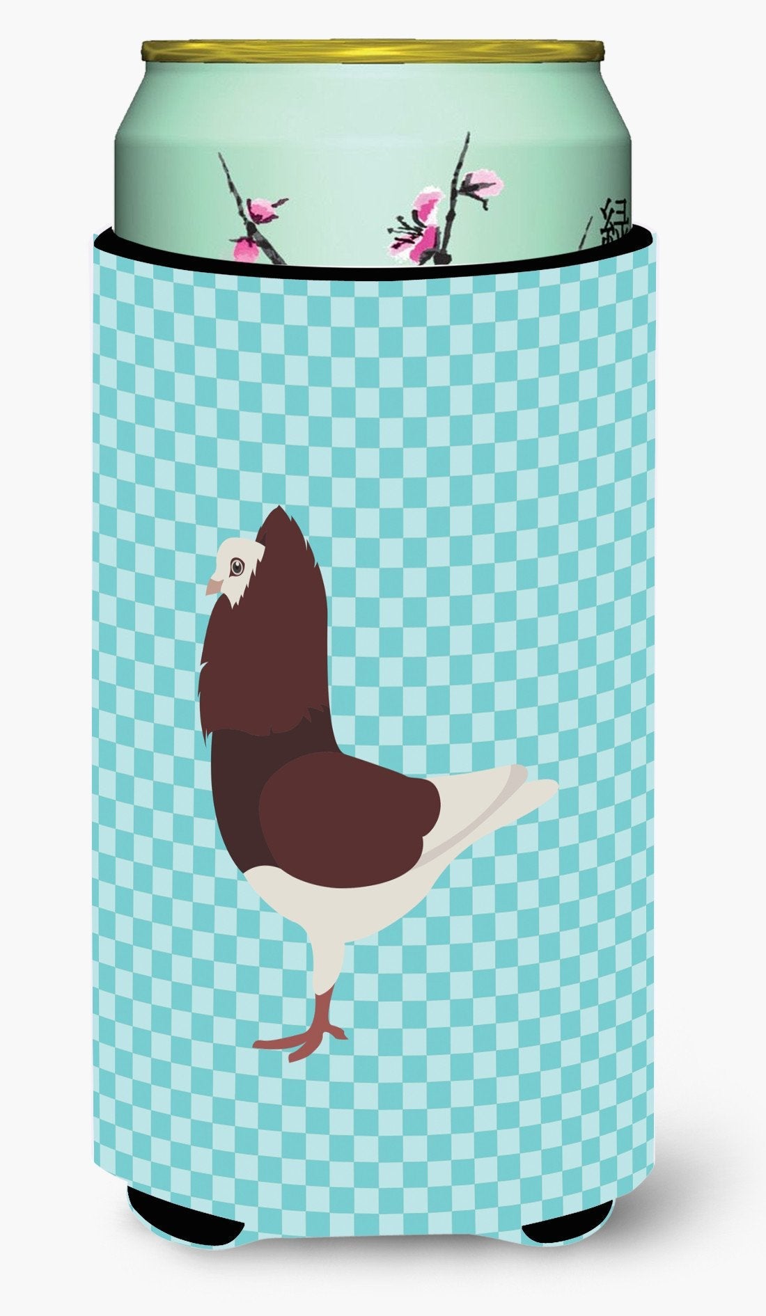 Capuchin Red Pigeon Blue Check Tall Boy Hugger Can Cooler Sleeve Machine Washable Drink Collapsible Insulator Beverage Insulated Holder
