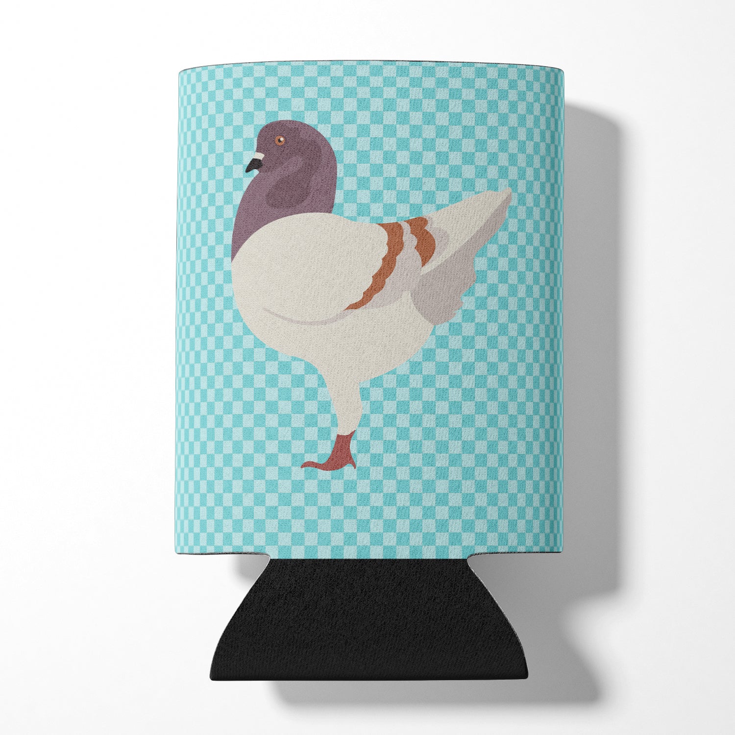 German Modena Pigeon Blue Check Can or Bottle Hugger Cooler Sleeve for Standard 12 oz Cans, Insulated Foam Beer & Soda Can Hugger Reusable