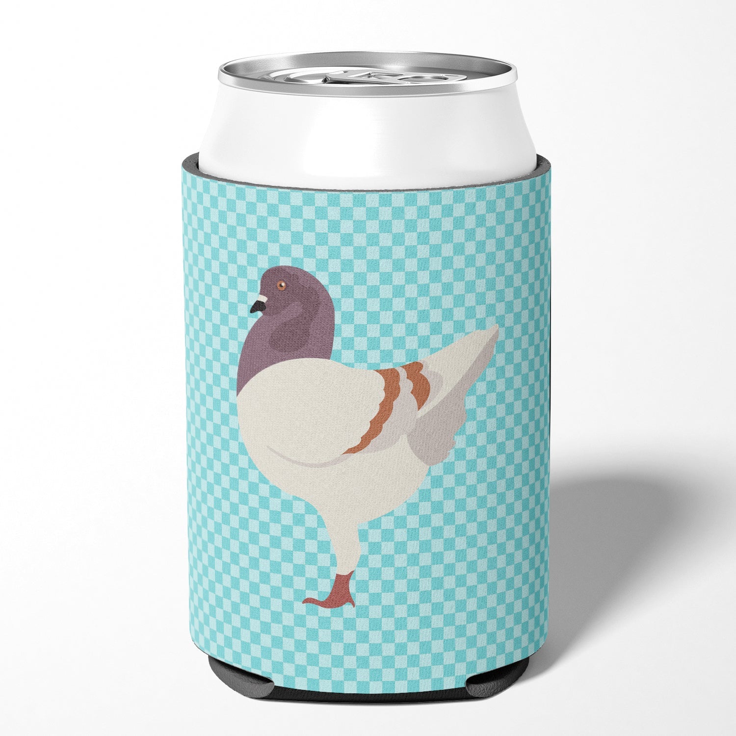 German Modena Pigeon Blue Check Can or Bottle Hugger Cooler Sleeve for Standard 12 oz Cans, Insulated Foam Beer & Soda Can Hugger Reusable