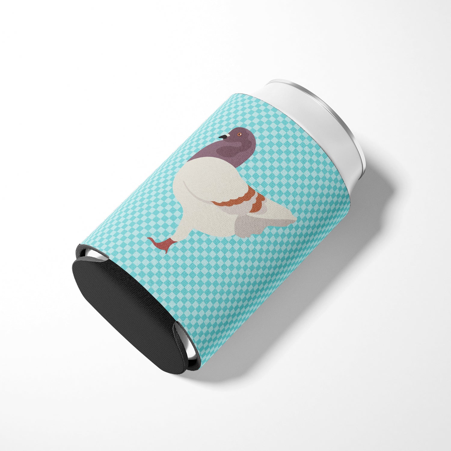 German Modena Pigeon Blue Check Can or Bottle Hugger Cooler Sleeve for Standard 12 oz Cans, Insulated Foam Beer & Soda Can Hugger Reusable