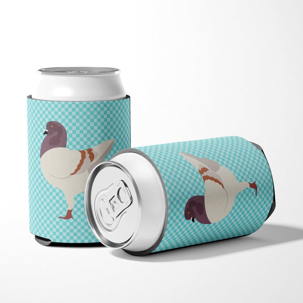German Modena Pigeon Blue Check Can or Bottle Hugger Cooler Sleeve for Standard 12 oz Cans, Insulated Foam Beer & Soda Can Hugger Reusable
