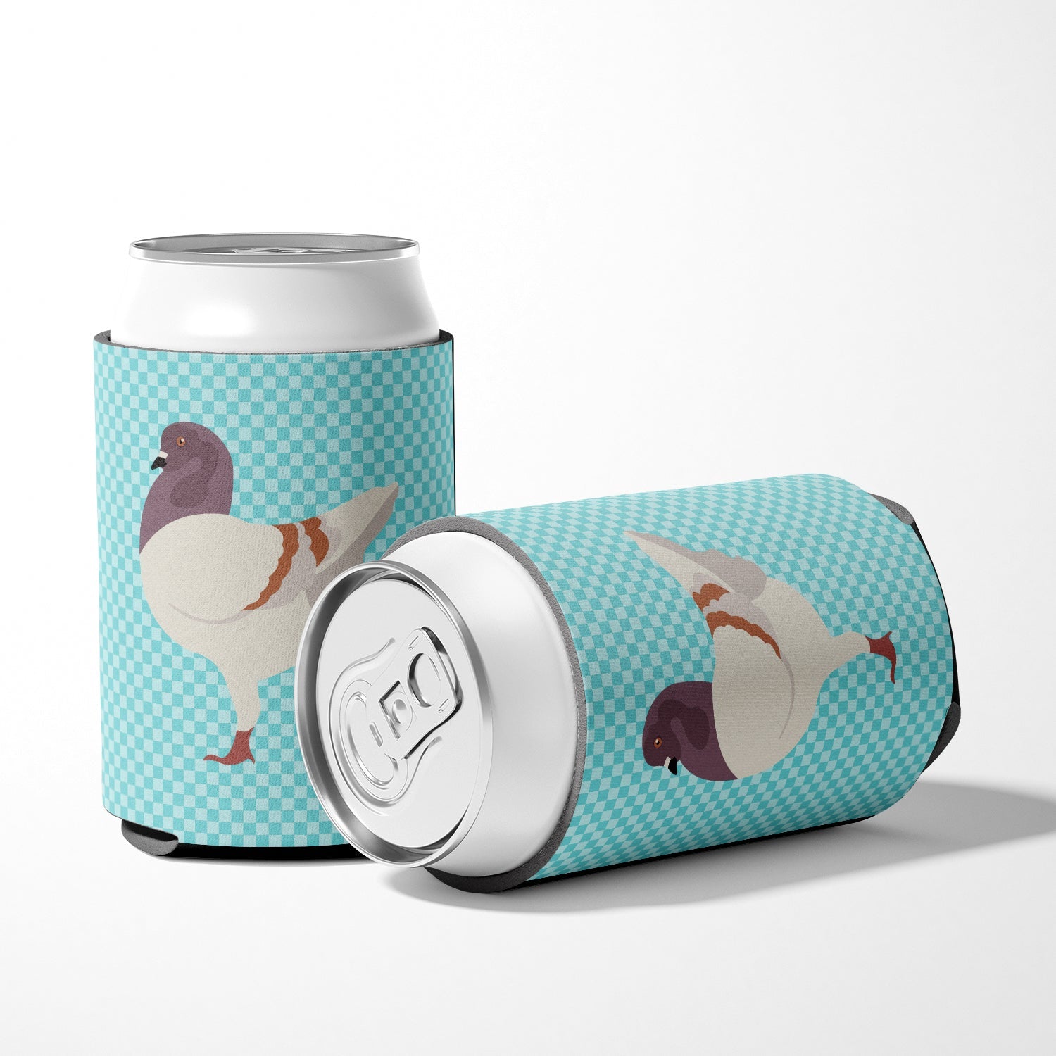 German Modena Pigeon Blue Check Can or Bottle Hugger Cooler Sleeve for Standard 12 oz Cans, Insulated Foam Beer & Soda Can Hugger Reusable