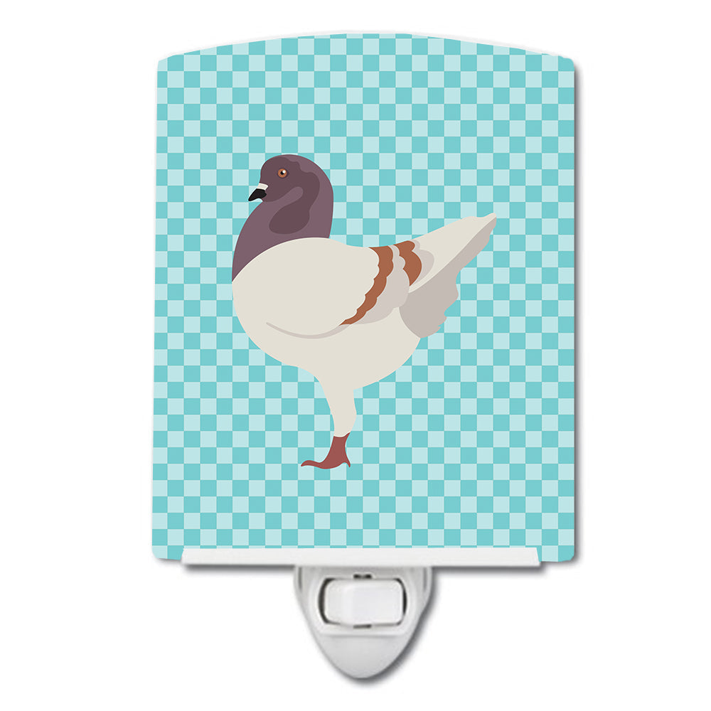 German Modena Pigeon Blue Check Ceramic Night Light Compact, UL-Certified, Ideal for Bedroom, Bathroom, Nursery, Hallway, Kitchen, 6x4x3, Multicolor