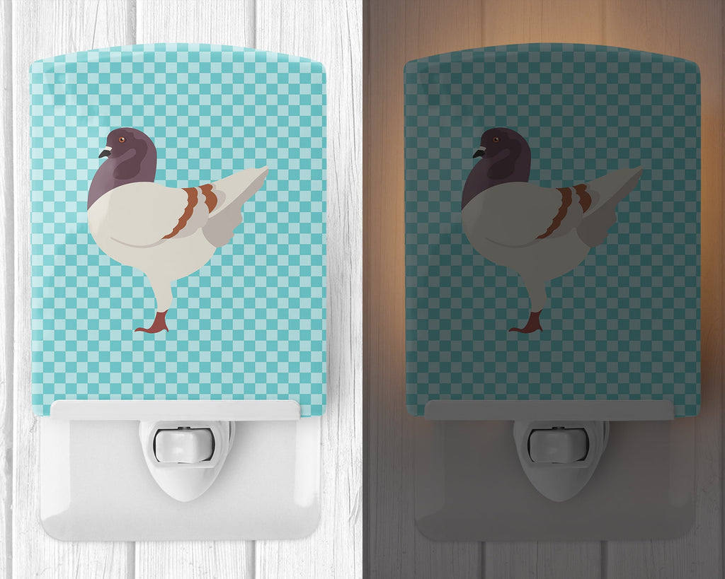 German Modena Pigeon Blue Check Ceramic Night Light Compact, UL-Certified, Ideal for Bedroom, Bathroom, Nursery, Hallway, Kitchen, 6x4x3, Multicolor