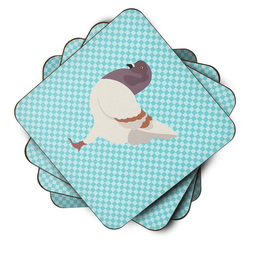 German Modena Pigeon Blue Check Foam Coasters Set of 4 Cup Coasters for Indoor Outdoor, Tabletop Protection, Anti Slip, Mouse pad Material