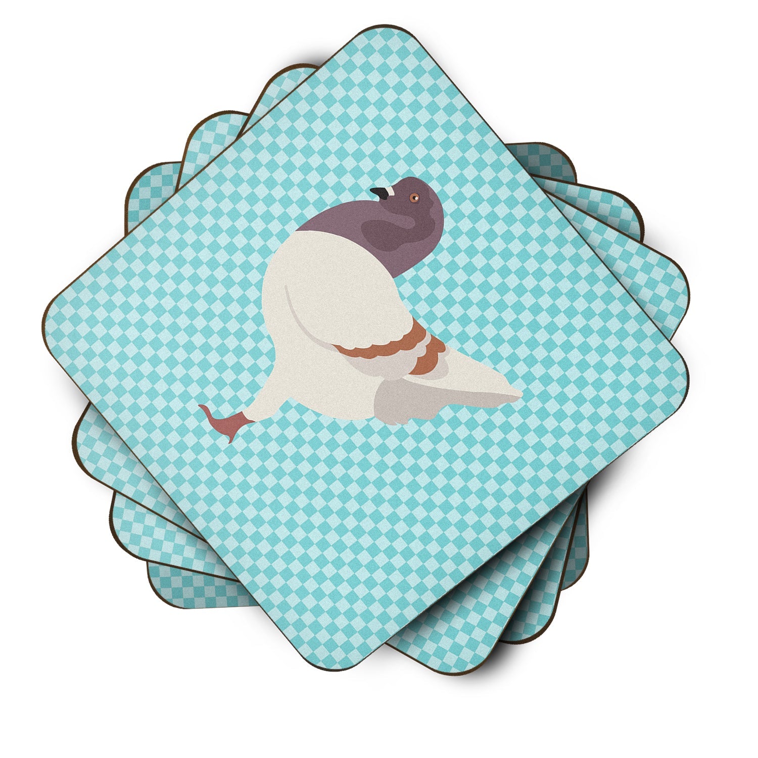 German Modena Pigeon Blue Check Foam Coasters Set of 4 Cup Coasters for Indoor Outdoor, Tabletop Protection, Anti Slip, Mouse pad Material