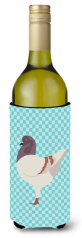 German Modena Pigeon Blue Check Wine Bottle Hugger Gift Sleeve for Standard 750 ml Bottles, Insulated Reusable Also Fits Mini Shot & Pint Bottles