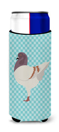 German Modena Pigeon Blue Check Slim Can Hugger , Insulated Foam Hugger for 12 oz Slim Cans, Beer Bottles & Water Bottles, Printed in USA