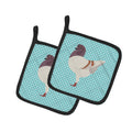 German Modena Pigeon Blue Check Pot Holder Set of 2 Heat Resistant Quilted Hot Pads 7.5 x 7.5 Inch, Insulated Kitchen Trivets for Cooking & Baking