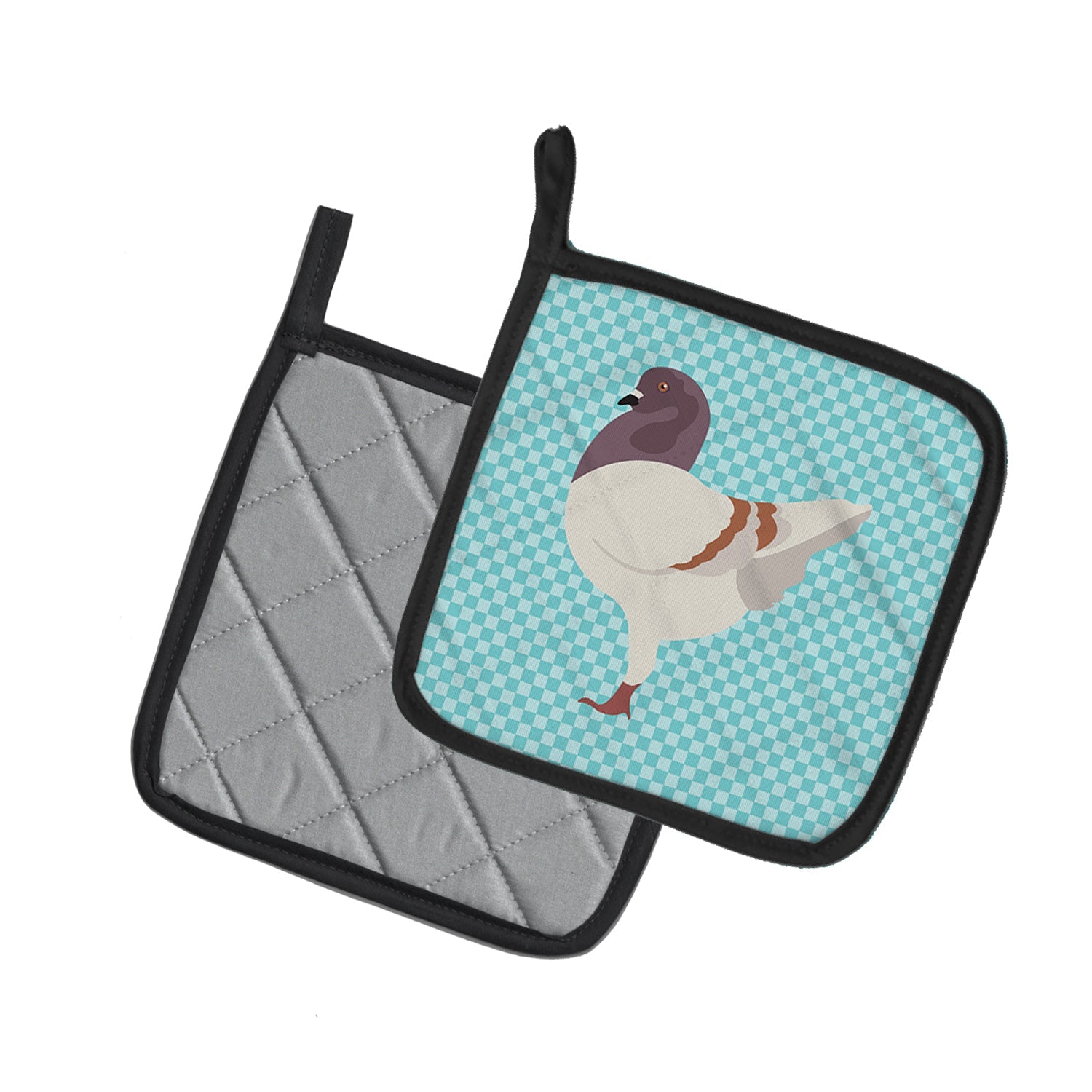 German Modena Pigeon Blue Check Pot Holder Set of 2 Heat Resistant Quilted Hot Pads 7.5 x 7.5 Inch, Insulated Kitchen Trivets for Cooking & Baking