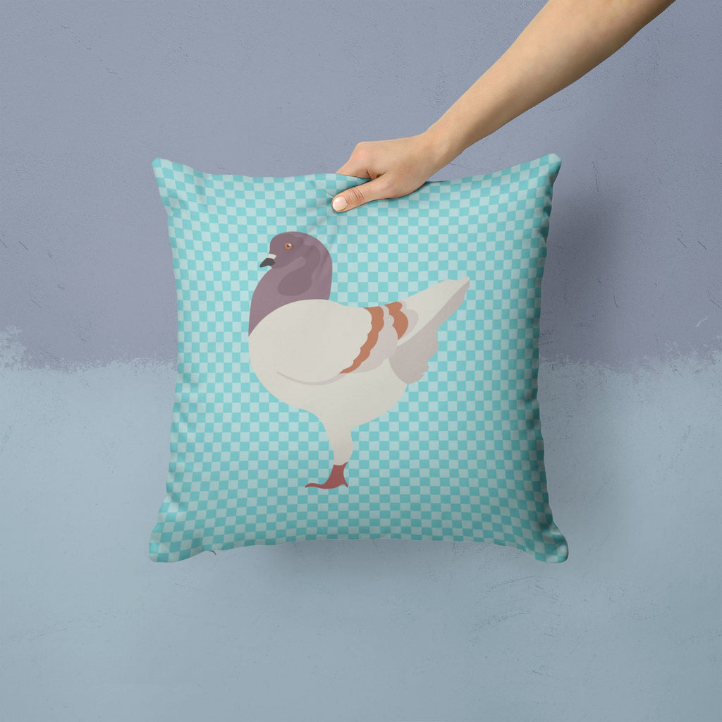 German Modena Pigeon Blue Check Decorative Throw Pillow 14x14 Indoor Outdoor Accent Cushion, Fabric Cover with Insert for Sofa, Bed, Porch & Living Room