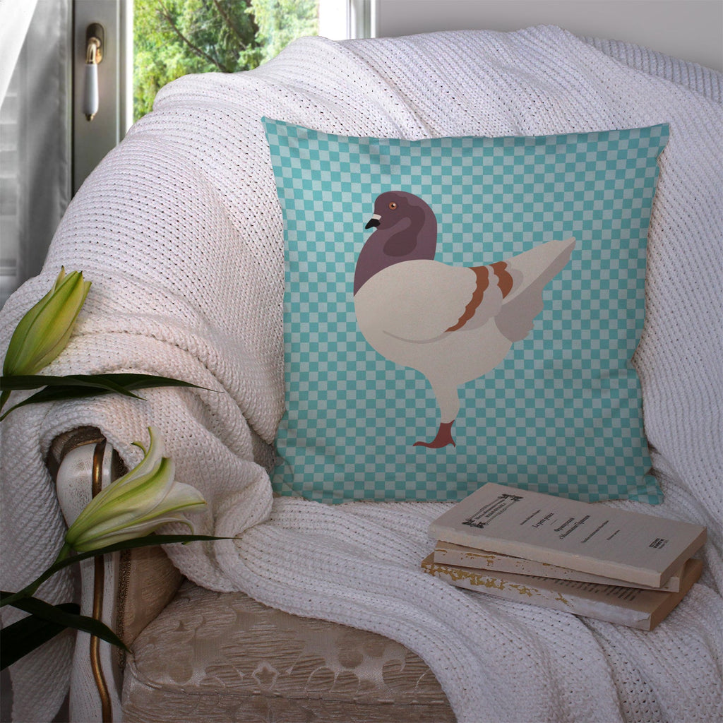 German Modena Pigeon Blue Check Decorative Throw Pillow 14x14 Indoor Outdoor Accent Cushion, Fabric Cover with Insert for Sofa, Bed, Porch & Living Room