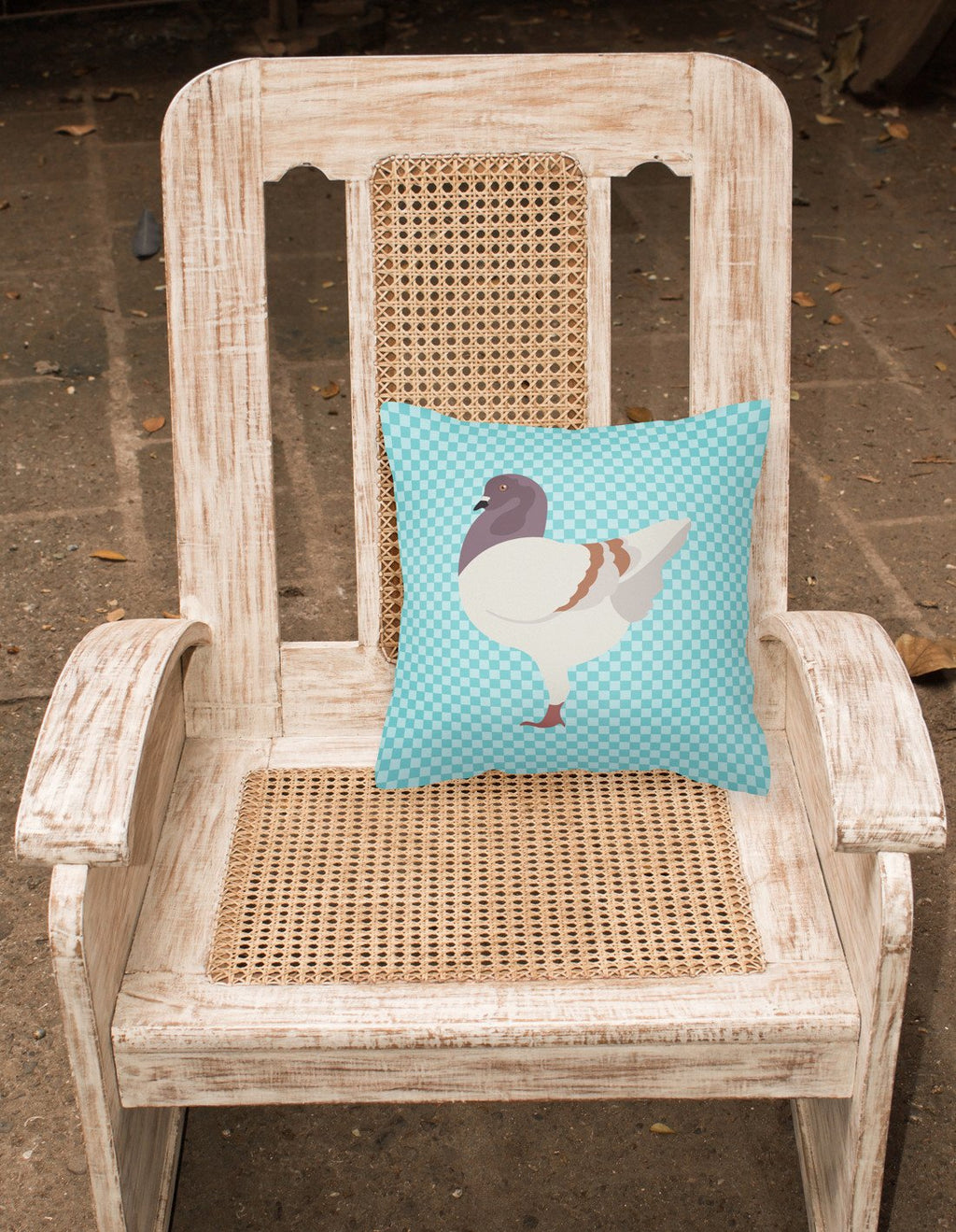 German Modena Pigeon Blue Check Decorative Throw Pillow 18x18 Indoor Outdoor Accent Cushion, Fabric Cover with Insert for Sofa, Bed, Porch & Living Room