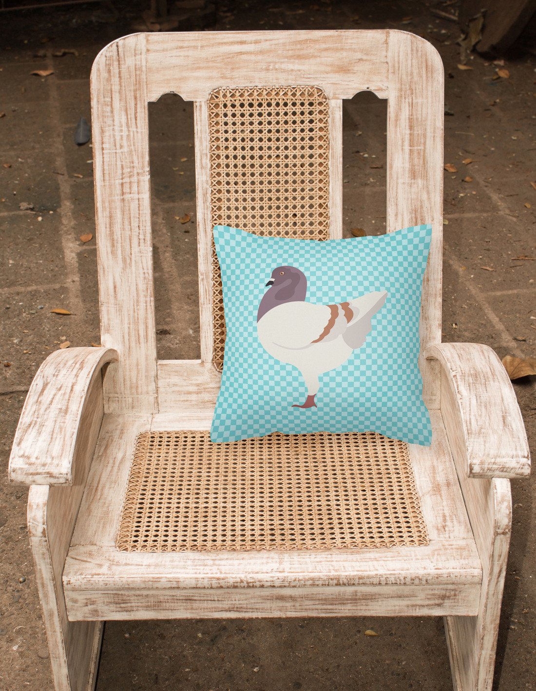 German Modena Pigeon Blue Check Decorative Throw Pillow 18x18 Indoor Outdoor Accent Cushion, Fabric Cover with Insert for Sofa, Bed, Porch & Living Room