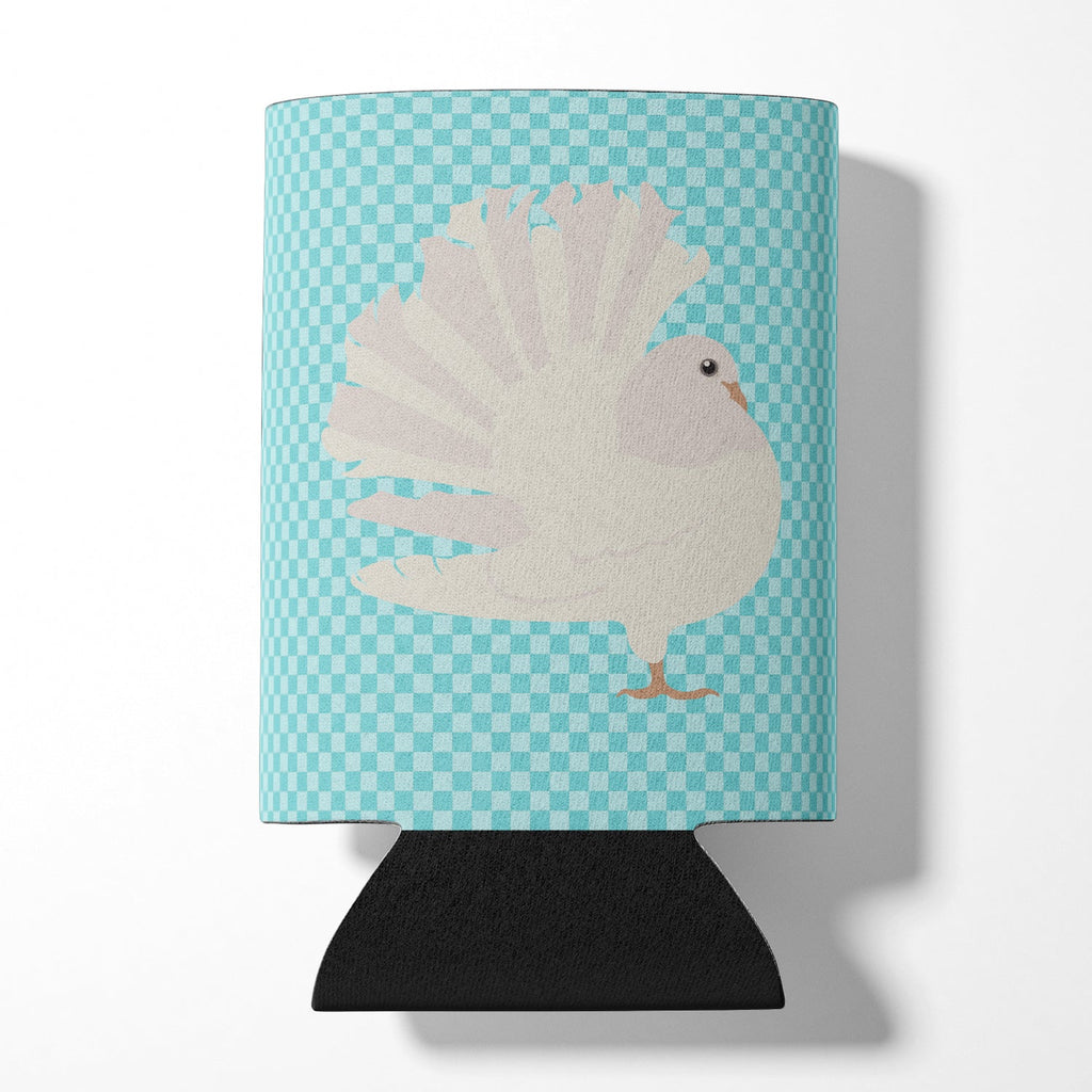 Silver Fantail Pigeon Blue Check Can or Bottle Hugger Cooler Sleeve for Standard 12 oz Cans, Insulated Foam Beer & Soda Can Hugger Reusable