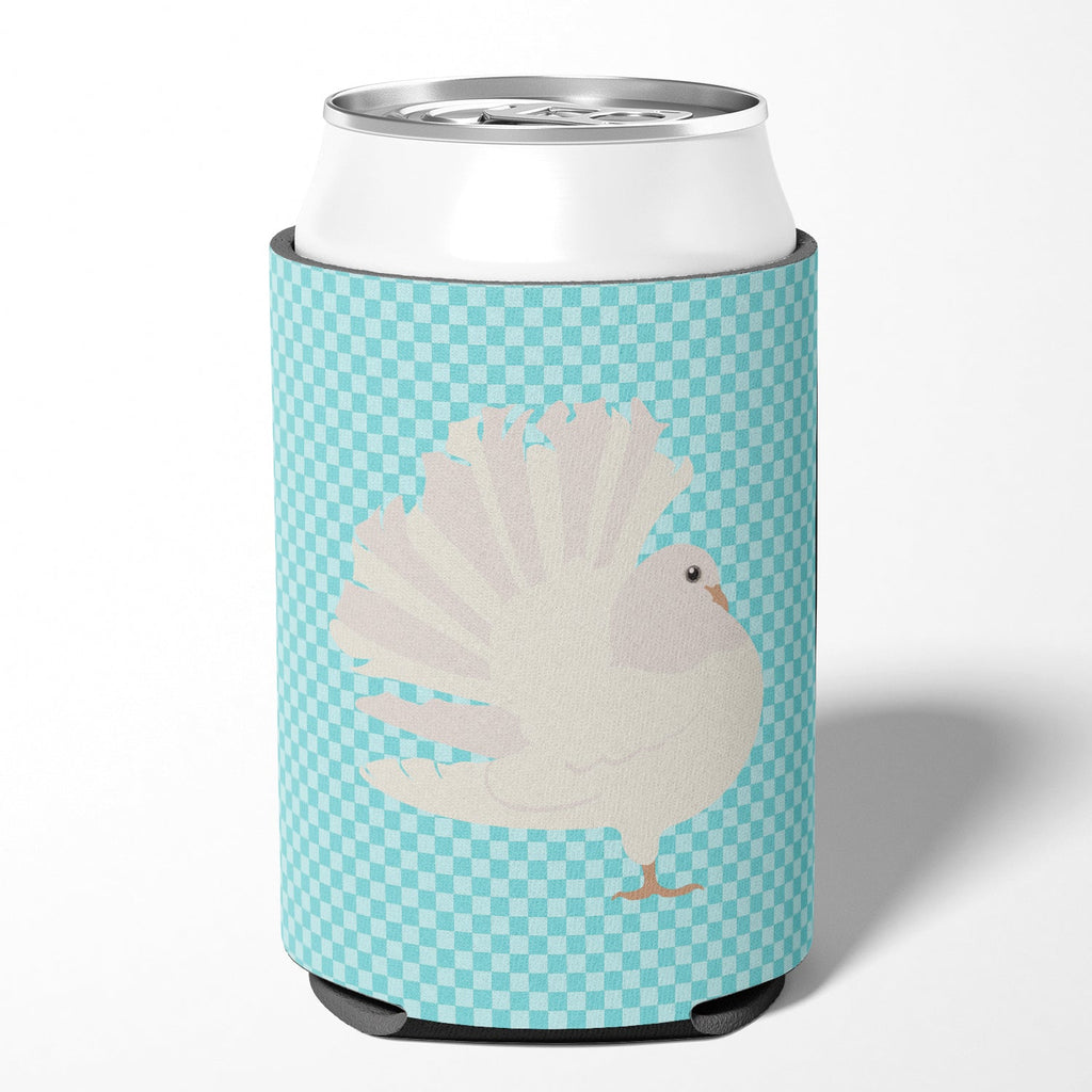 Silver Fantail Pigeon Blue Check Can or Bottle Hugger Cooler Sleeve for Standard 12 oz Cans, Insulated Foam Beer & Soda Can Hugger Reusable