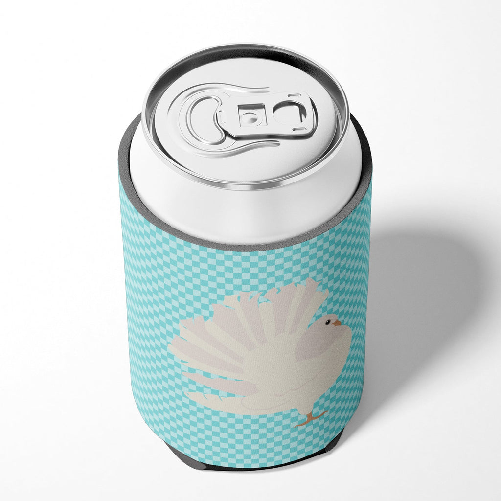 Silver Fantail Pigeon Blue Check Can or Bottle Hugger Cooler Sleeve for Standard 12 oz Cans, Insulated Foam Beer & Soda Can Hugger Reusable