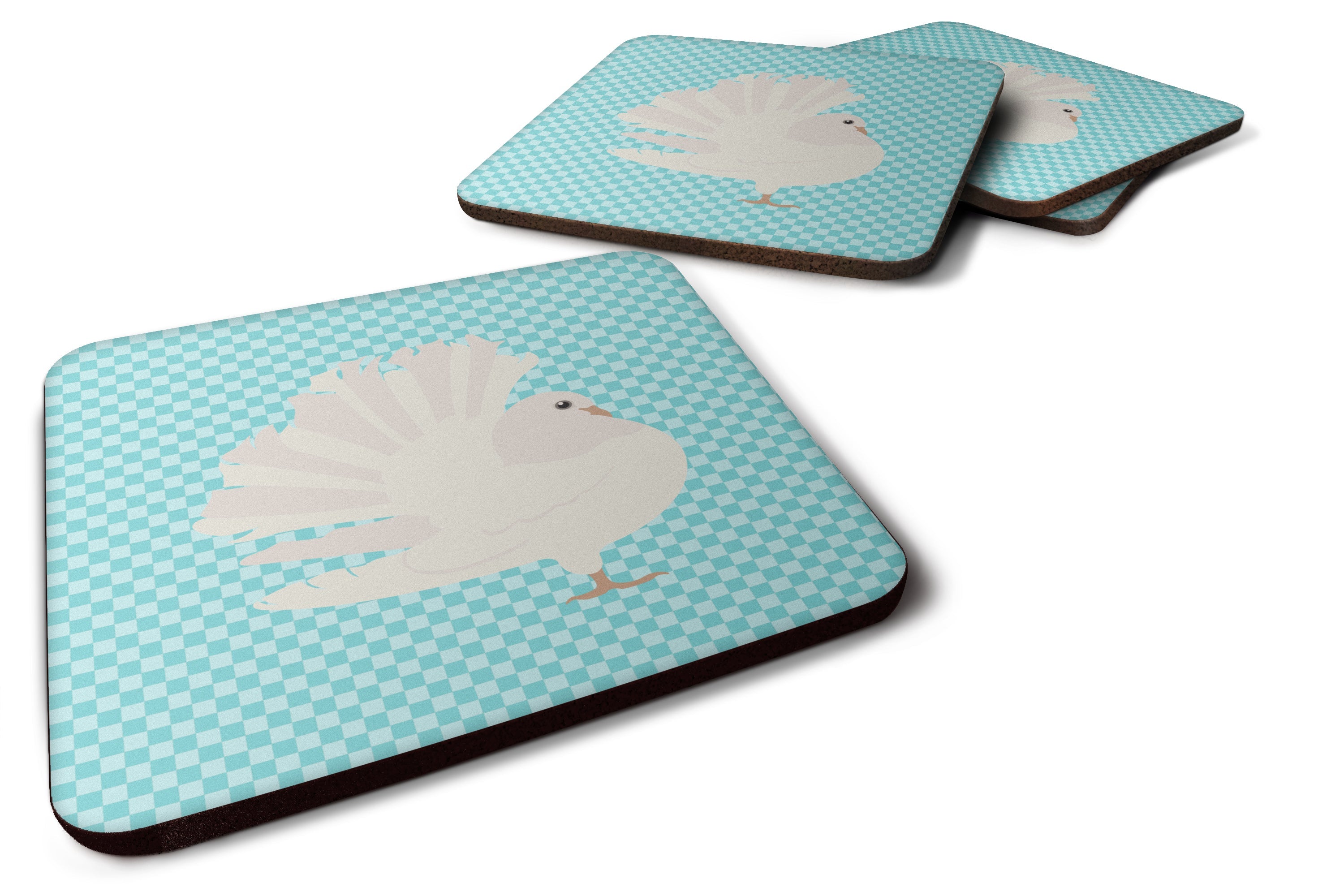Silver Fantail Pigeon Blue Check Foam Coasters Set of 4 Cup Coasters for Indoor Outdoor, Tabletop Protection, Anti Slip, Mouse pad Material