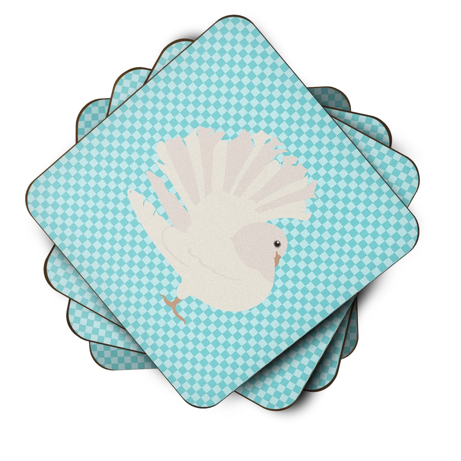Silver Fantail Pigeon Blue Check Foam Coasters Set of 4 Cup Coasters for Indoor Outdoor, Tabletop Protection, Anti Slip, Mouse pad Material