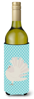 Silver Fantail Pigeon Blue Check Wine Bottle Hugger Gift Sleeve for Standard 750 ml Bottles, Insulated Reusable Also Fits Mini Shot & Pint Bottles