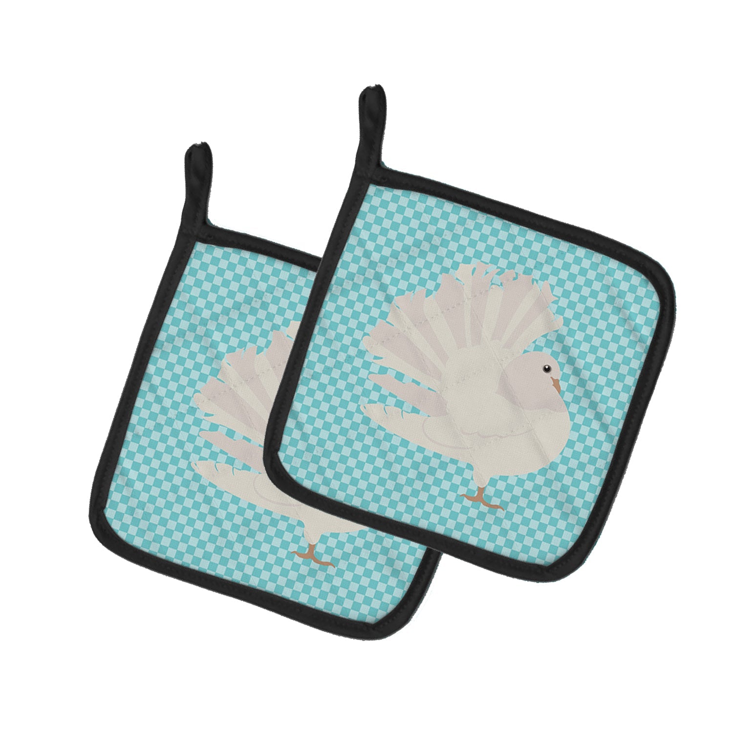 Silver Fantail Pigeon Blue Check Pot Holder Set of 2 Heat Resistant Quilted Hot Pads 7.5 x 7.5 Inch, Insulated Kitchen Trivets for Cooking & Baking