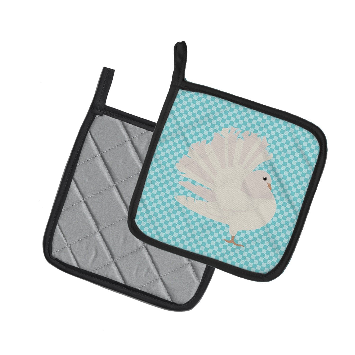 Silver Fantail Pigeon Blue Check Pot Holder Set of 2 Heat Resistant Quilted Hot Pads 7.5 x 7.5 Inch, Insulated Kitchen Trivets for Cooking & Baking