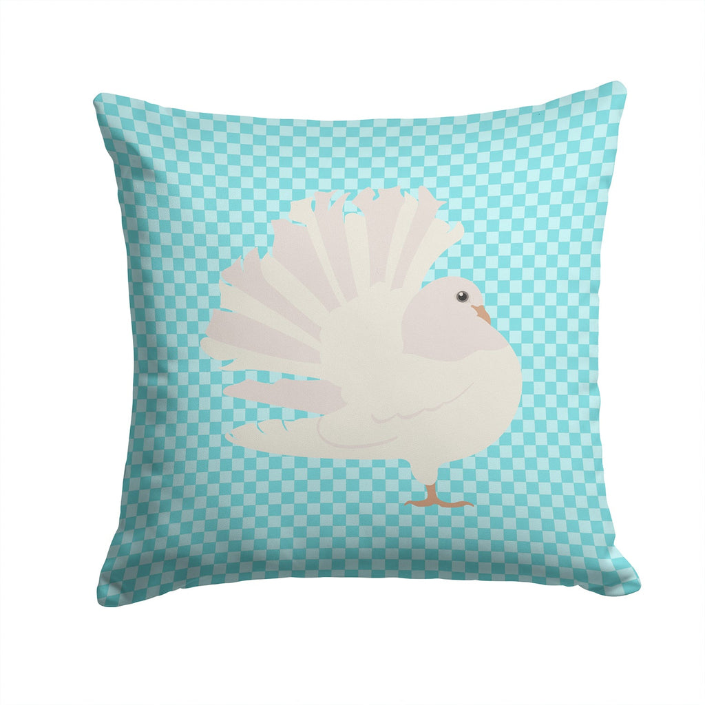 Silver Fantail Pigeon Blue Check Decorative Throw Pillow 14x14 Indoor Outdoor Accent Cushion, Fabric Cover with Insert for Sofa, Bed, Porch & Living Room