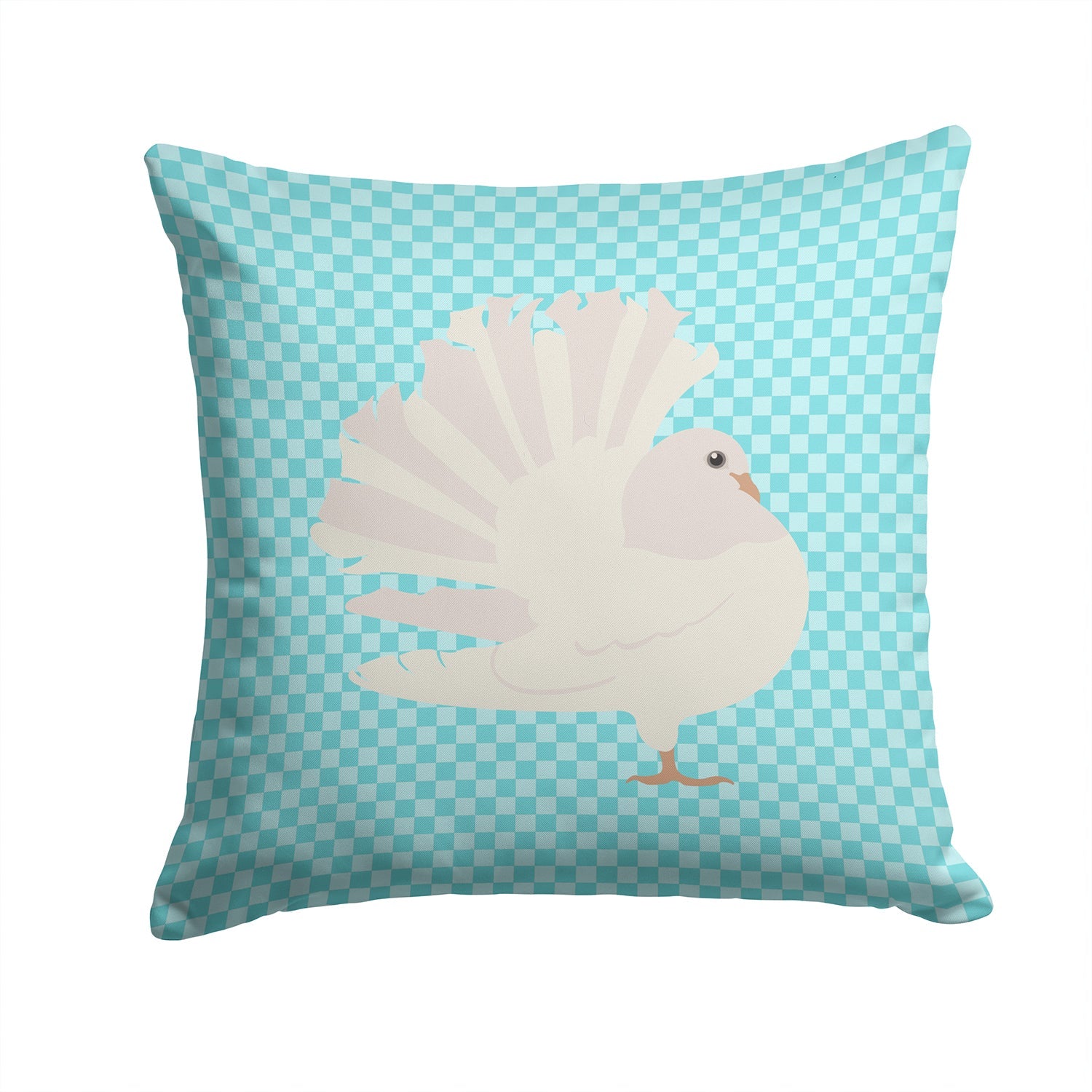 Silver Fantail Pigeon Blue Check Decorative Throw Pillow 14x14 Indoor Outdoor Accent Cushion, Fabric Cover with Insert for Sofa, Bed, Porch & Living Room