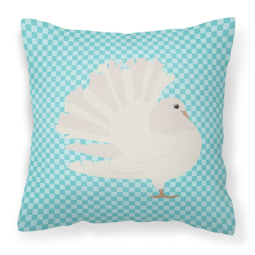 Silver Fantail Pigeon Blue Check Decorative Throw Pillow 18x18 Indoor Outdoor Accent Cushion, Fabric Cover with Insert for Sofa, Bed, Porch & Living Room