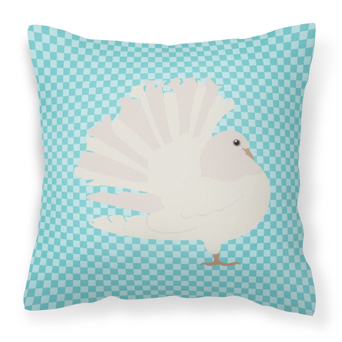 Silver Fantail Pigeon Blue Check Decorative Throw Pillow 18x18 Indoor Outdoor Accent Cushion, Fabric Cover with Insert for Sofa, Bed, Porch & Living Room