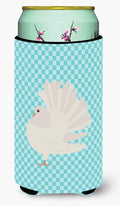 Silver Fantail Pigeon Blue Check Tall Boy Hugger Can Cooler Sleeve Machine Washable Drink Collapsible Insulator Beverage Insulated Holder