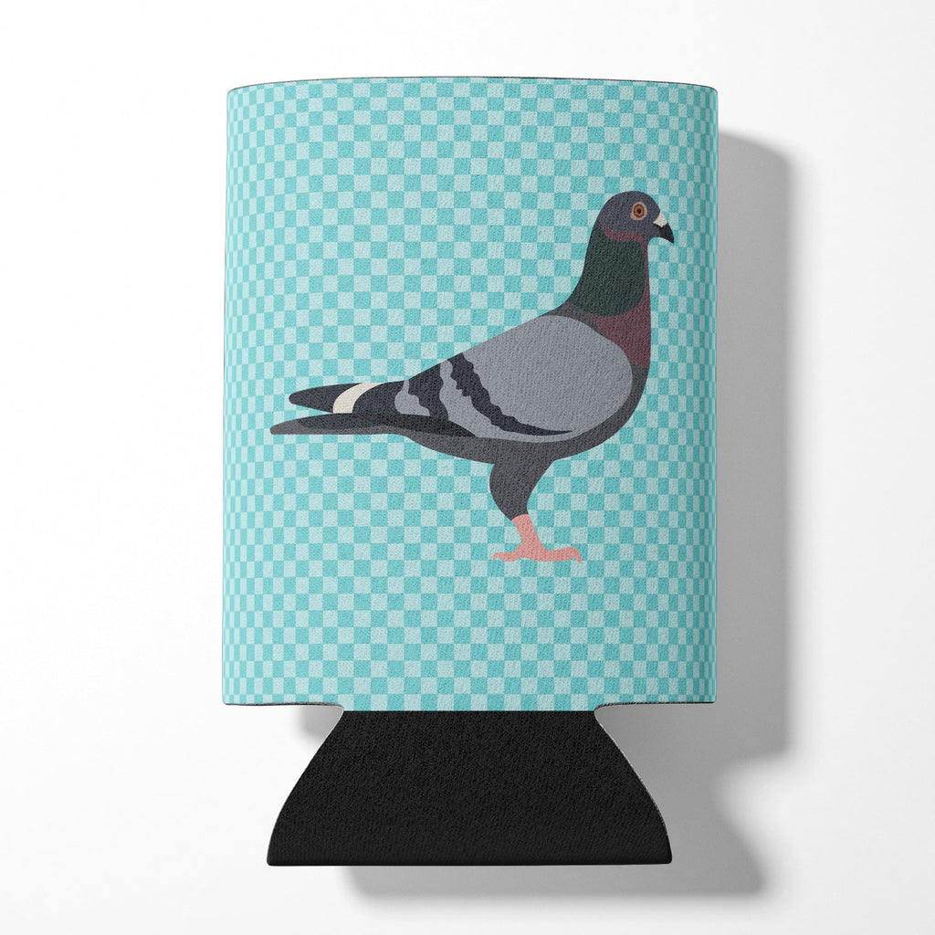Racing Pigeon Blue Check Can or Bottle Hugger Cooler Sleeve for Standard 12 oz Cans, Insulated Foam Beer & Soda Can Hugger Reusable