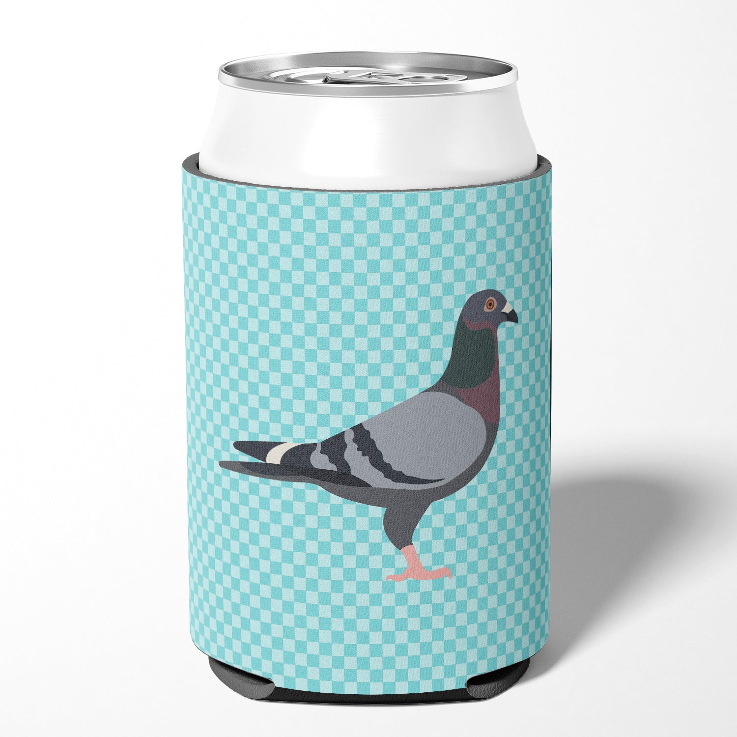 Racing Pigeon Blue Check Can or Bottle Hugger Cooler Sleeve for Standard 12 oz Cans, Insulated Foam Beer & Soda Can Hugger Reusable