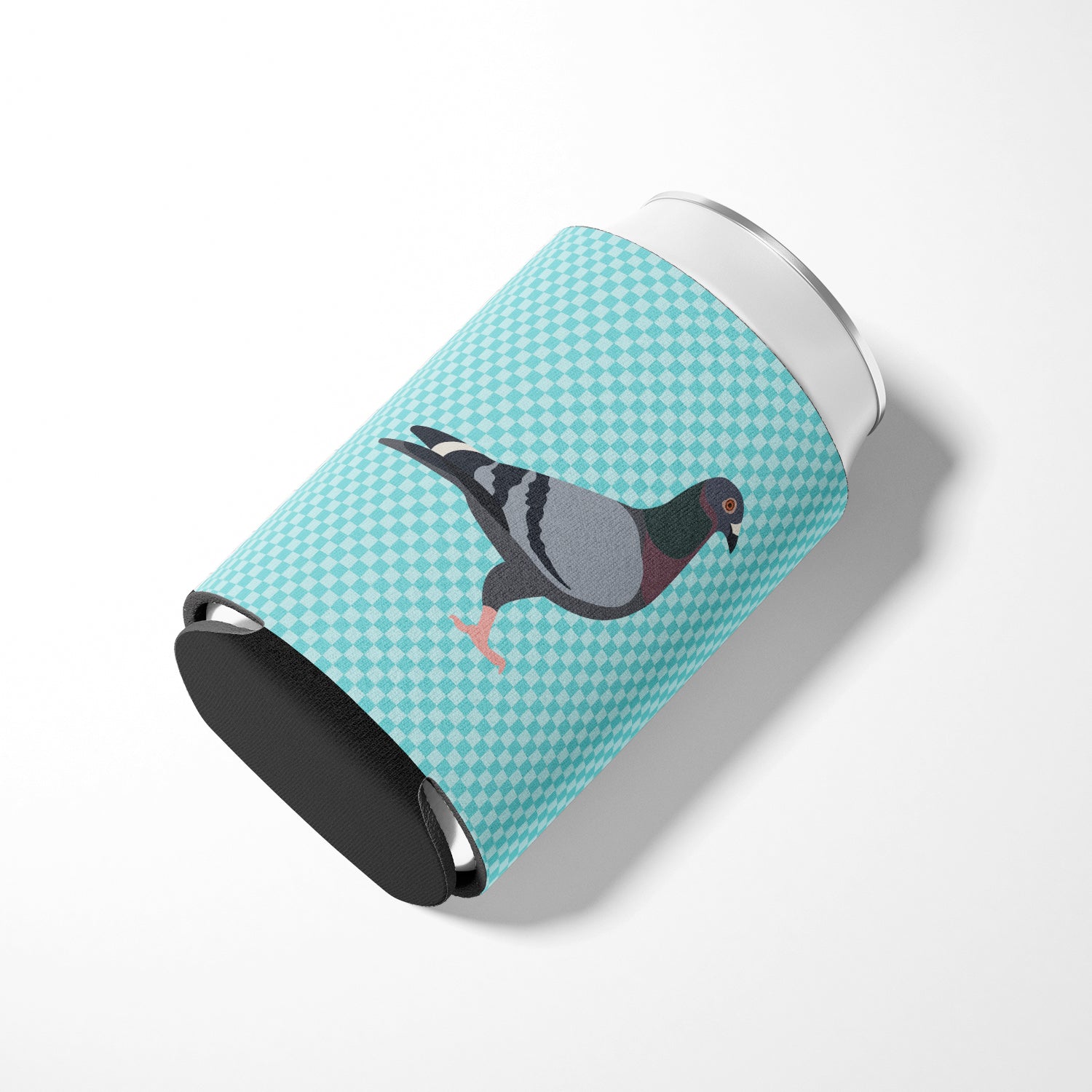 Racing Pigeon Blue Check Can or Bottle Hugger Cooler Sleeve for Standard 12 oz Cans, Insulated Foam Beer & Soda Can Hugger Reusable