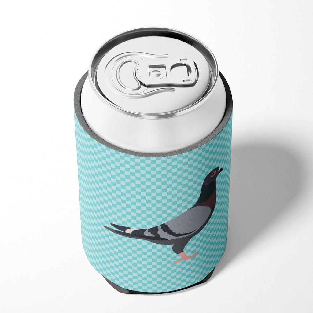 Racing Pigeon Blue Check Can or Bottle Hugger Cooler Sleeve for Standard 12 oz Cans, Insulated Foam Beer & Soda Can Hugger Reusable