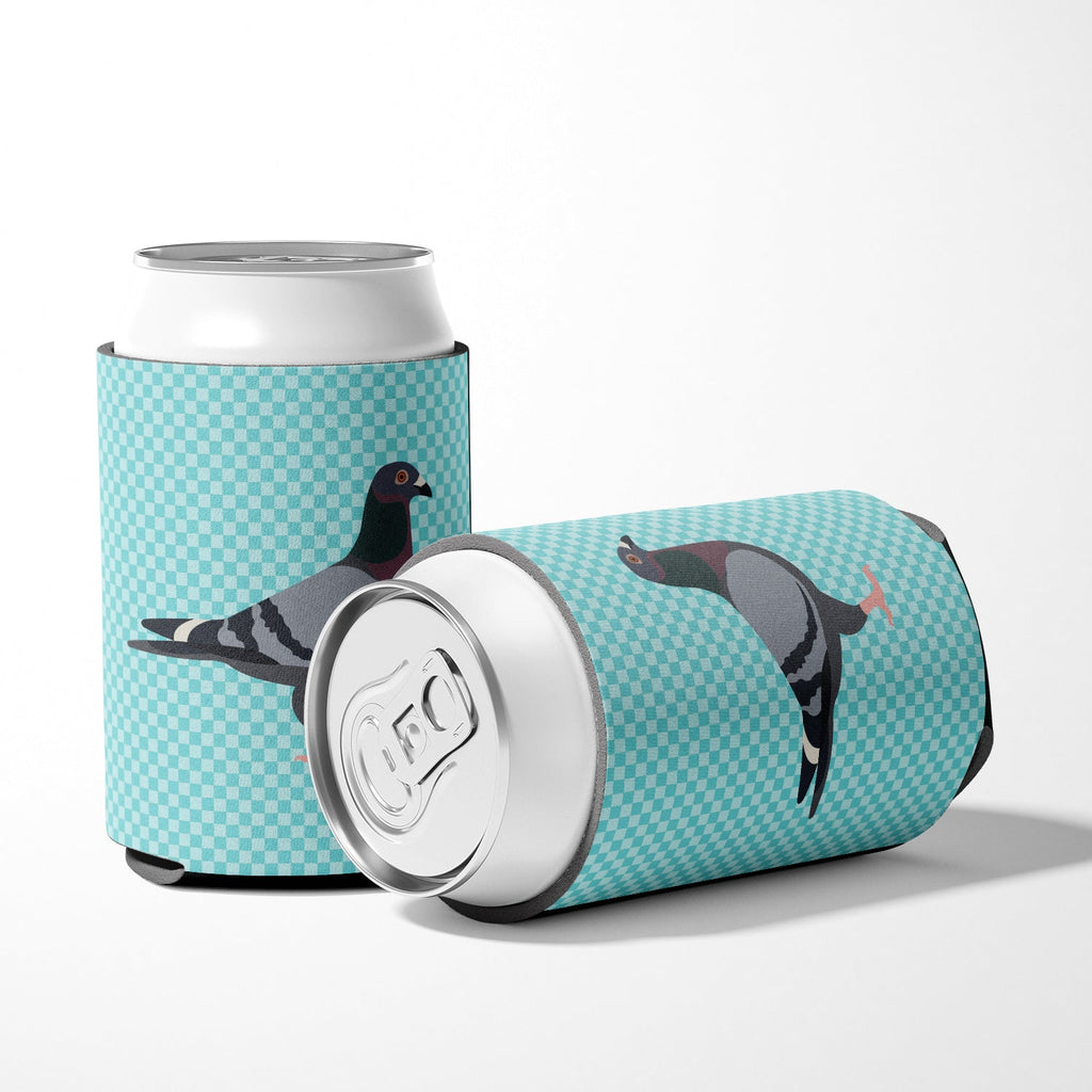 Racing Pigeon Blue Check Can or Bottle Hugger Cooler Sleeve for Standard 12 oz Cans, Insulated Foam Beer & Soda Can Hugger Reusable
