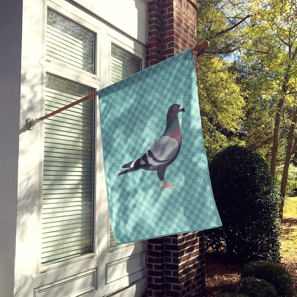 Racing Pigeon Blue Check House Flag 28x40 Porch Sleeve Pole Decorative Outside Yard Banner Artwork Wall Hanging, Polyester