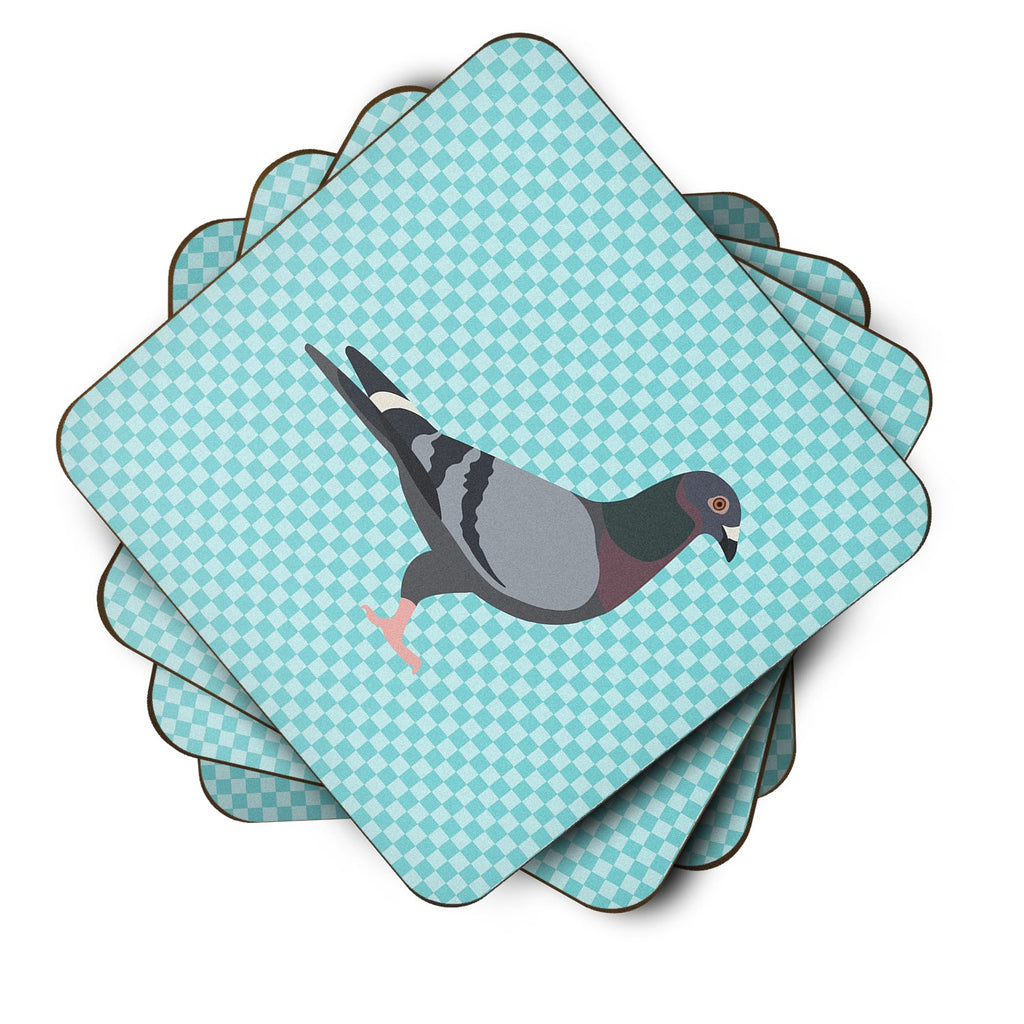 Racing Pigeon Blue Check Foam Coasters Set of 4 Cup Coasters for Indoor Outdoor, Tabletop Protection, Anti Slip, Mouse pad Material
