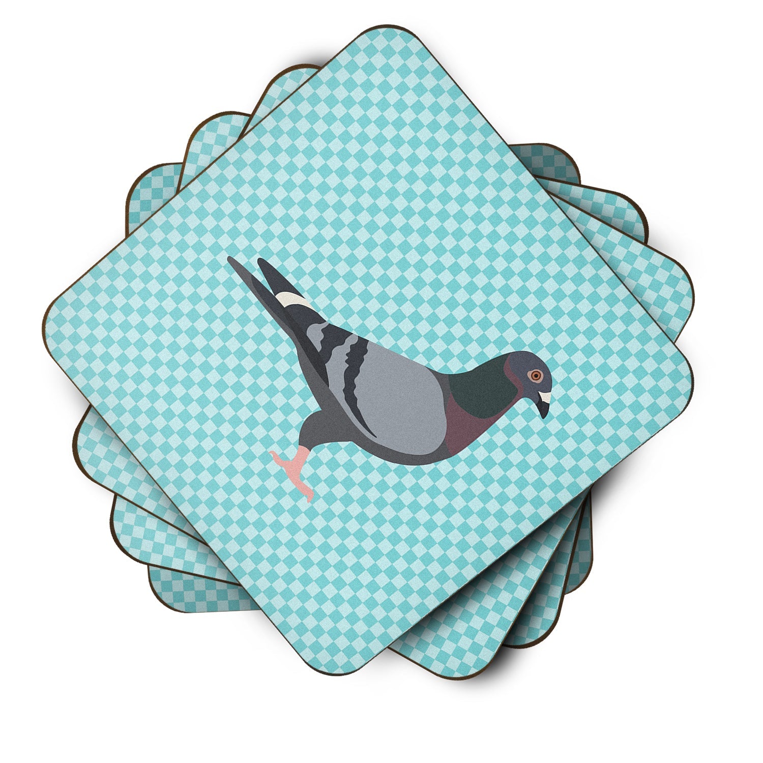 Racing Pigeon Blue Check Foam Coasters Set of 4 Cup Coasters for Indoor Outdoor, Tabletop Protection, Anti Slip, Mouse pad Material