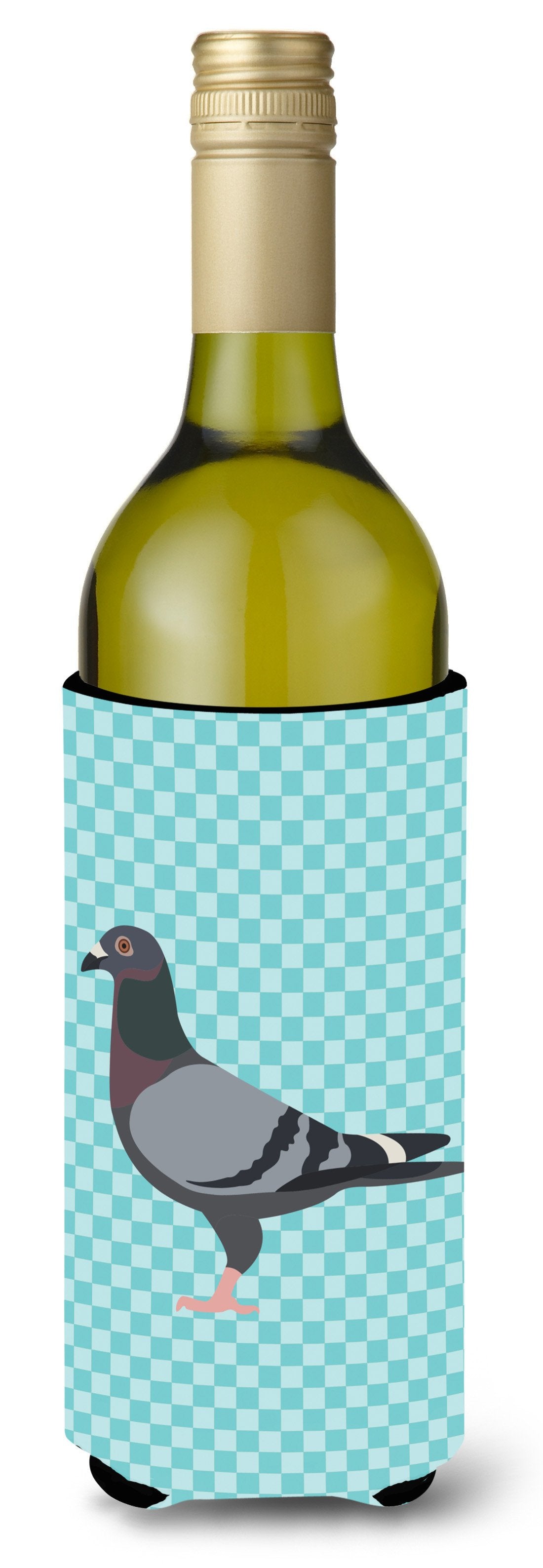 Racing Pigeon Blue Check Wine Bottle Hugger Gift Sleeve for Standard 750 ml Bottles, Insulated Reusable Also Fits Mini Shot & Pint Bottles