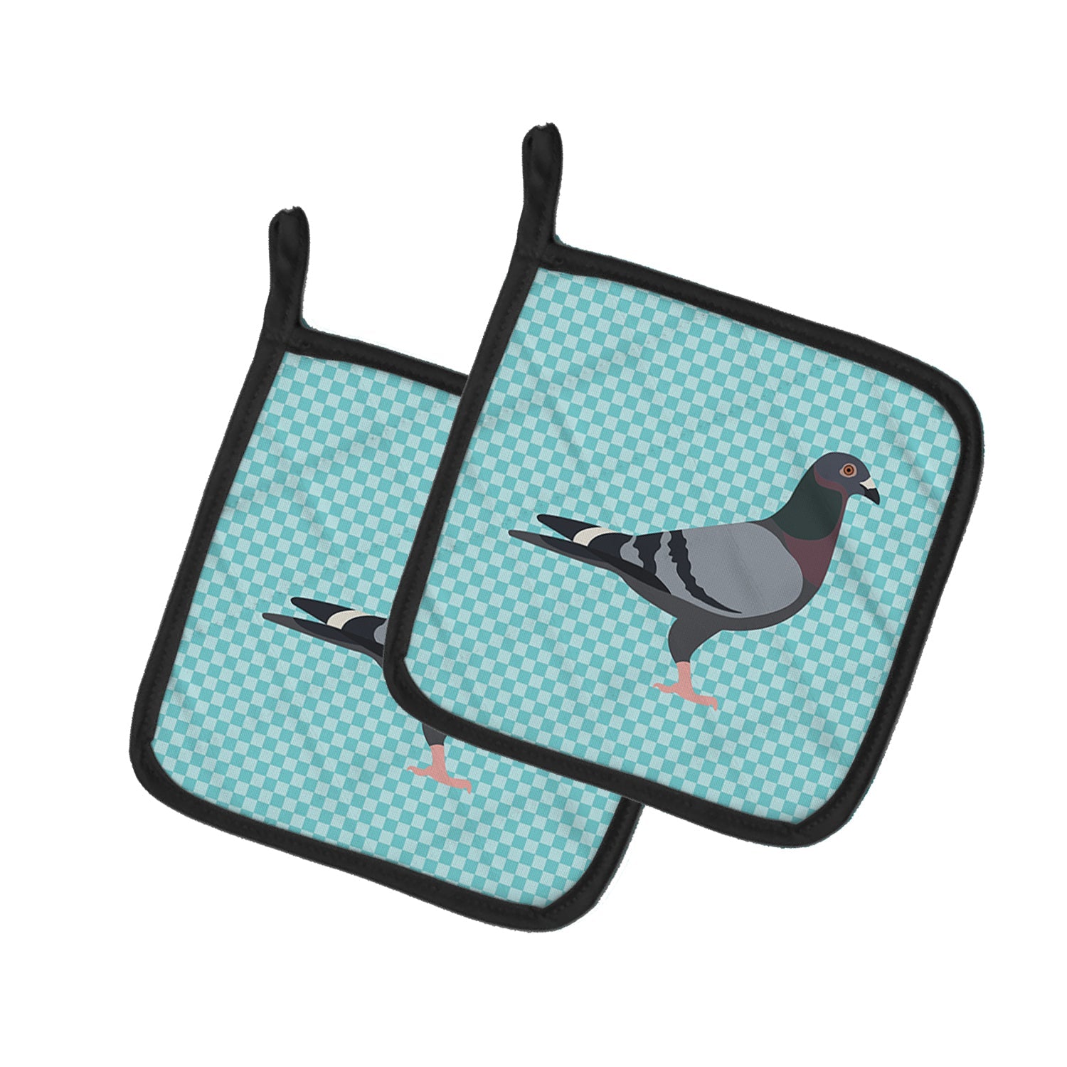 Racing Pigeon Blue Check Pot Holder Set of 2 Heat Resistant Quilted Hot Pads 7.5 x 7.5 Inch, Insulated Kitchen Trivets for Cooking & Baking