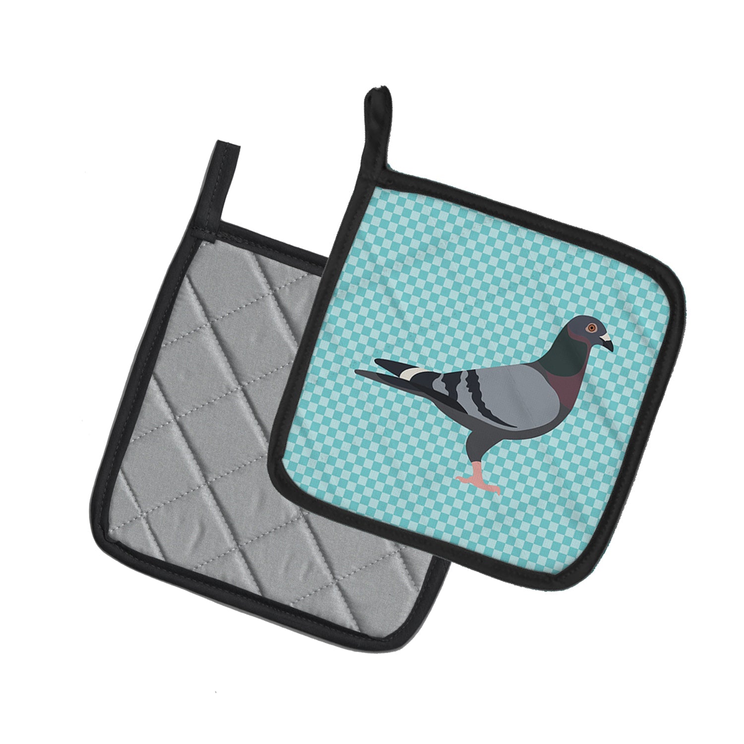 Racing Pigeon Blue Check Pot Holder Set of 2 Heat Resistant Quilted Hot Pads 7.5 x 7.5 Inch, Insulated Kitchen Trivets for Cooking & Baking