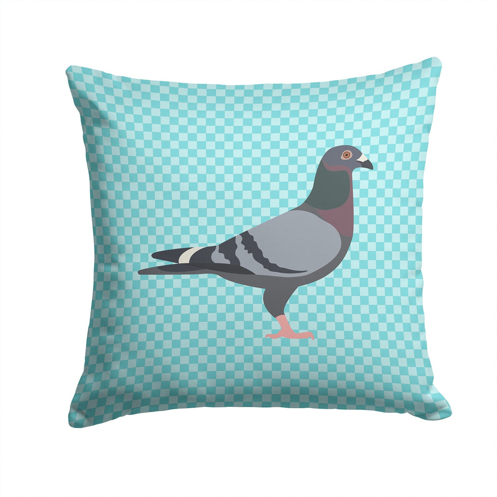 Racing Pigeon Blue Check Decorative Throw Pillow 14x14 Indoor Outdoor Accent Cushion, Fabric Cover with Insert for Sofa, Bed, Porch & Living Room